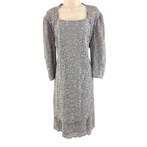 Alex Evenings Dresses & Skirts - Alex Evenings Gray Sparkly Lace Sequin Dress Size 24W 3X Wedding Mother of Bride
